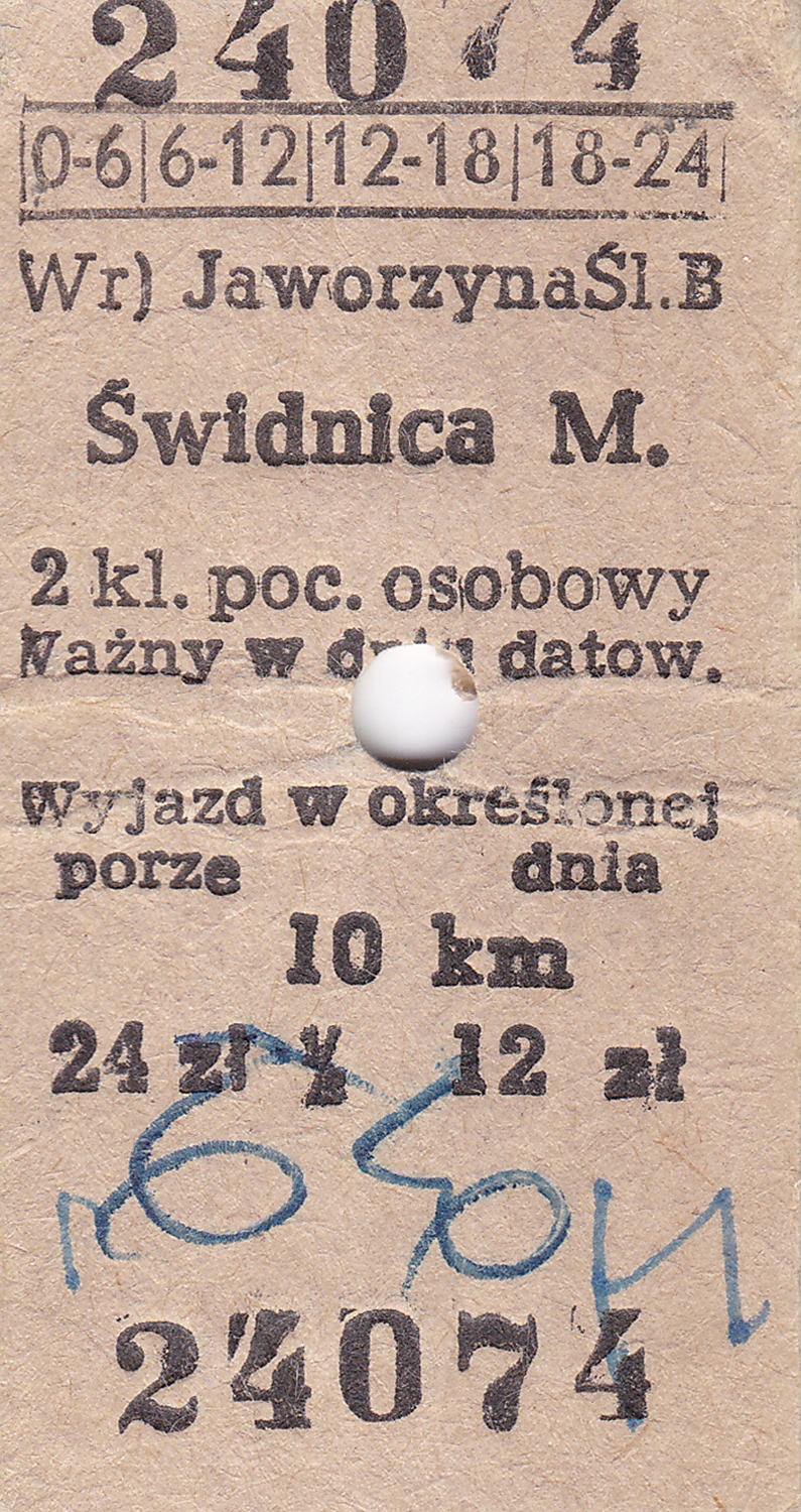 Bilety kartonowe systemu Edmondsona (ze stacją pośrednią w Żarowie) lata 80-90-te XX wieku 1 (1)