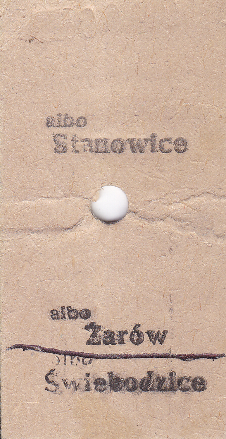 Bilety kartonowe systemu Edmondsona (ze stacją pośrednią w Żarowie) lata 80-90-te XX wieku 1 (2)