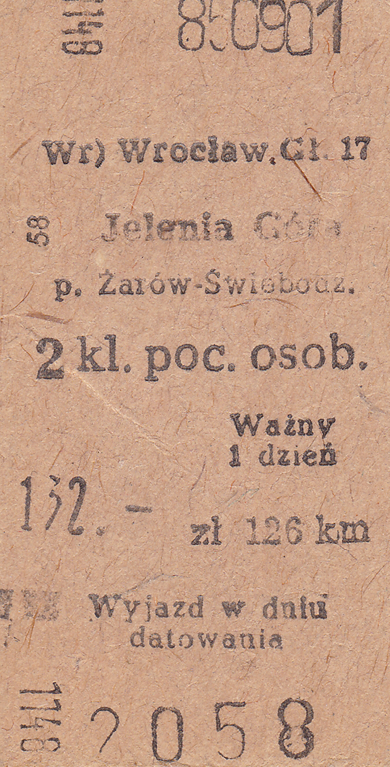 Bilety kartonowe systemu Edmondsona (ze stacją pośrednią w Żarowie) lata 80-90-te XX wieku 2 (1)