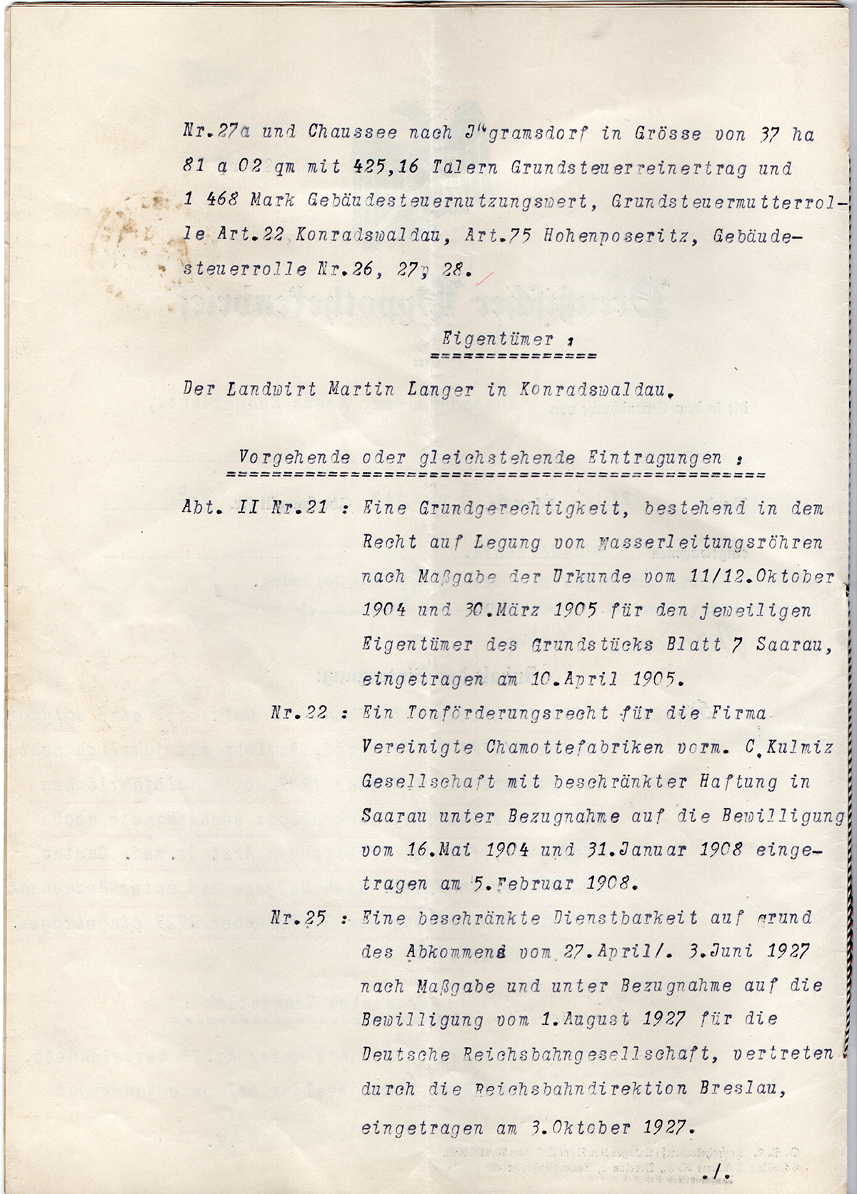 Pożyczka hipoteczna mieszkańca Konradswaldau Martina Langera 1929 (2)