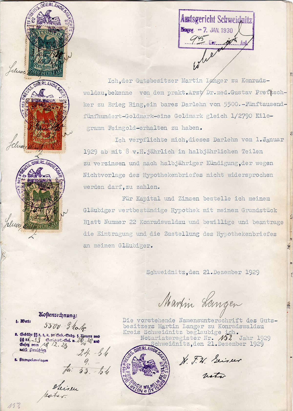 Pożyczka hipoteczna mieszkańca Konradswaldau Martina Langera 1929 (6)