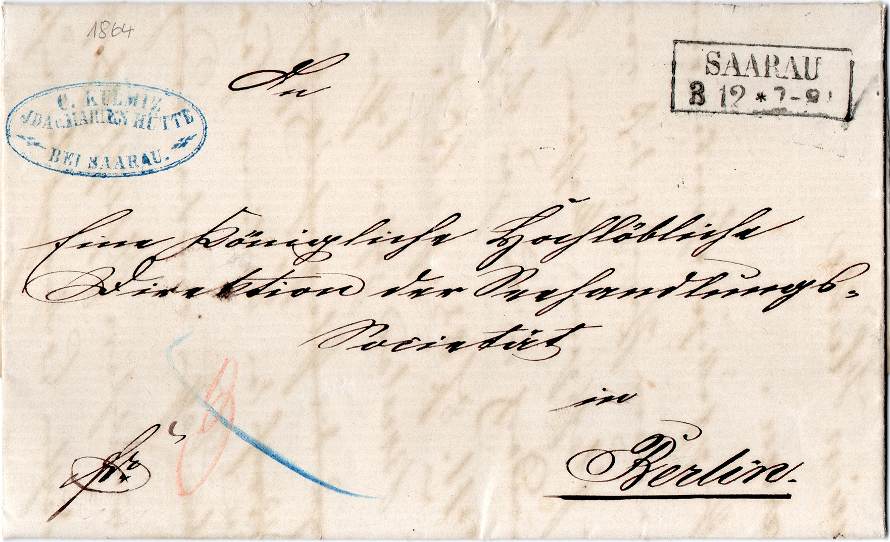 Brief C. Kulmiz – Ida- u. Marienhütte 1864