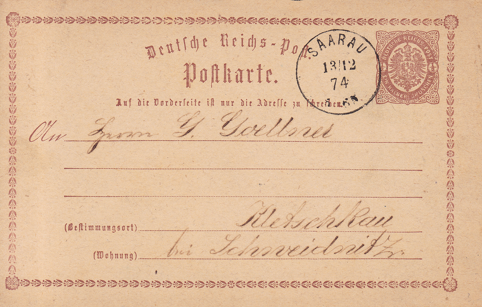 Całostka pocztowa Silesia Verein Chemischer Fabriken 1874 (1)