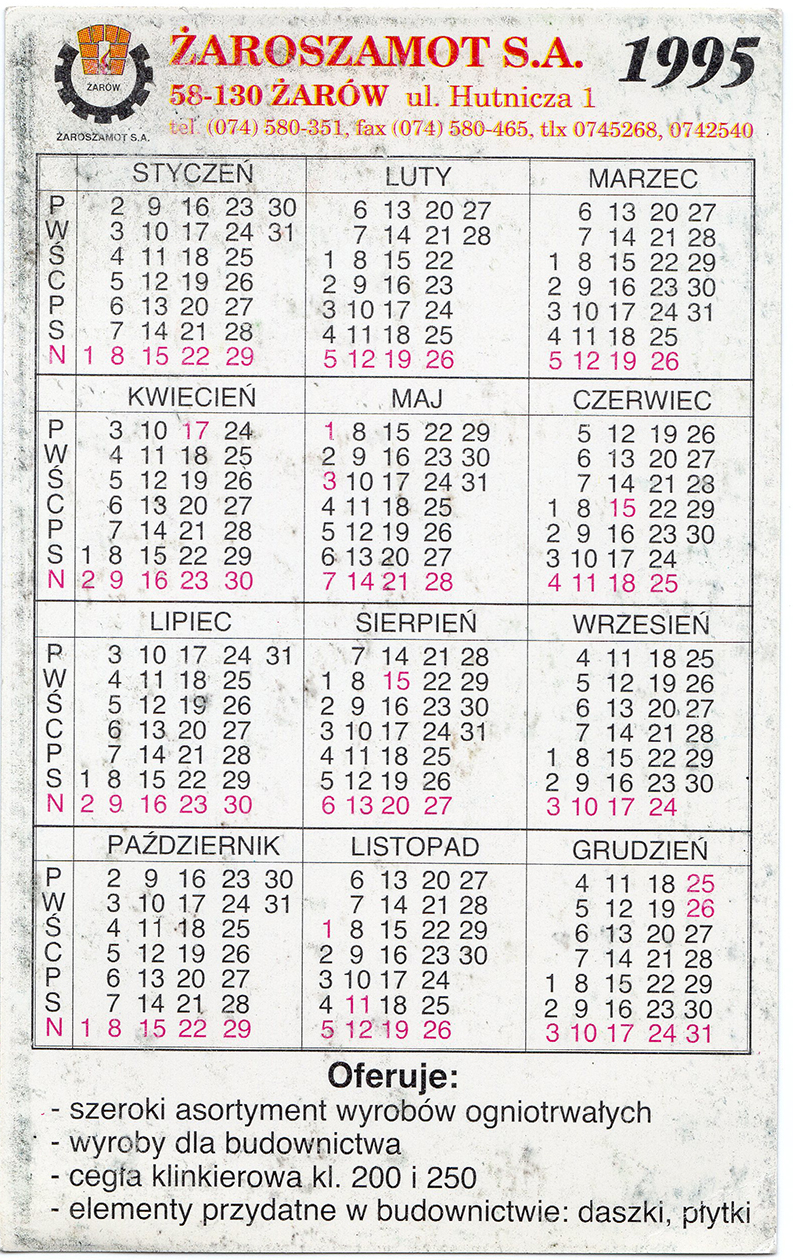 Kalendarz Żaroszamot 1995_2B
