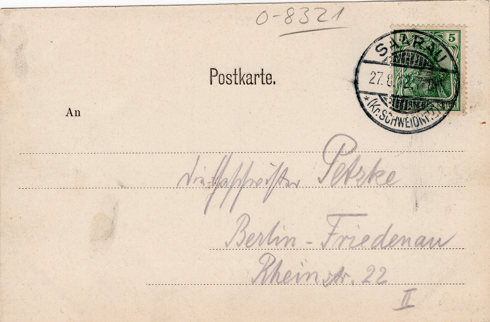 Karta pocztowa Gruss aus Pfaffendorf bei Saarau 1912 (2)