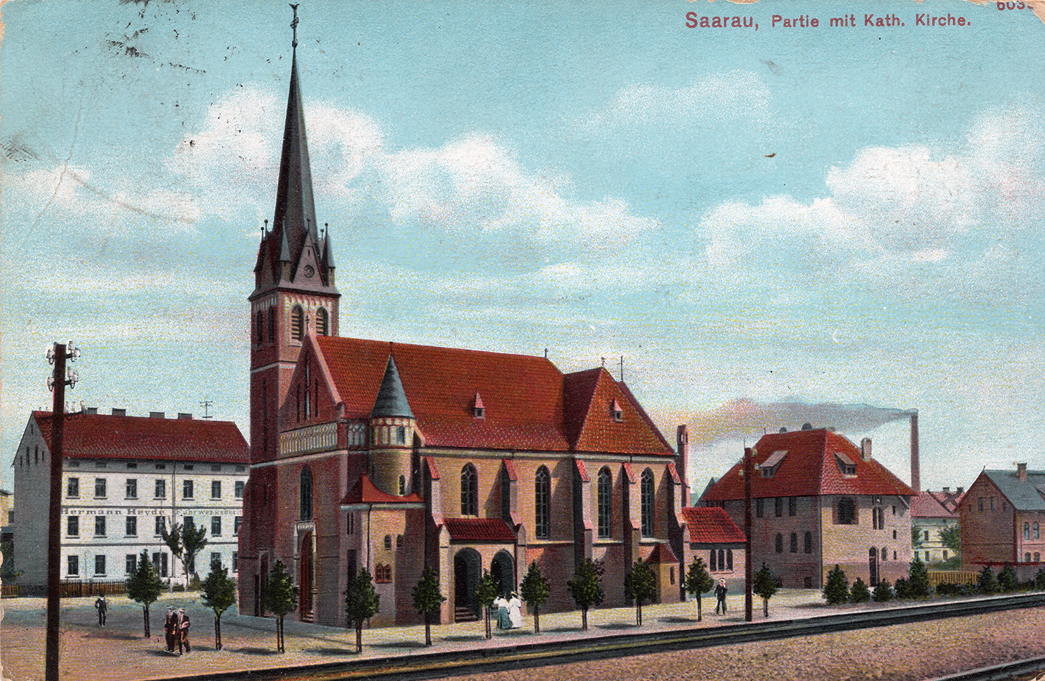 Partie mit Kath. Kirche Saarau 1929 (1)