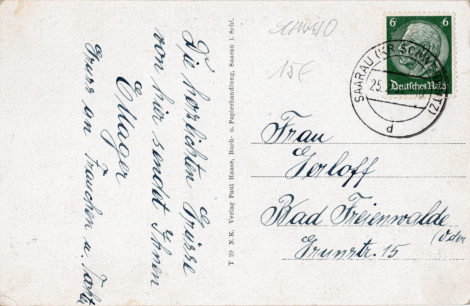 Karta pocztowa Kriegerehrenmal Saarau 1938 (2)